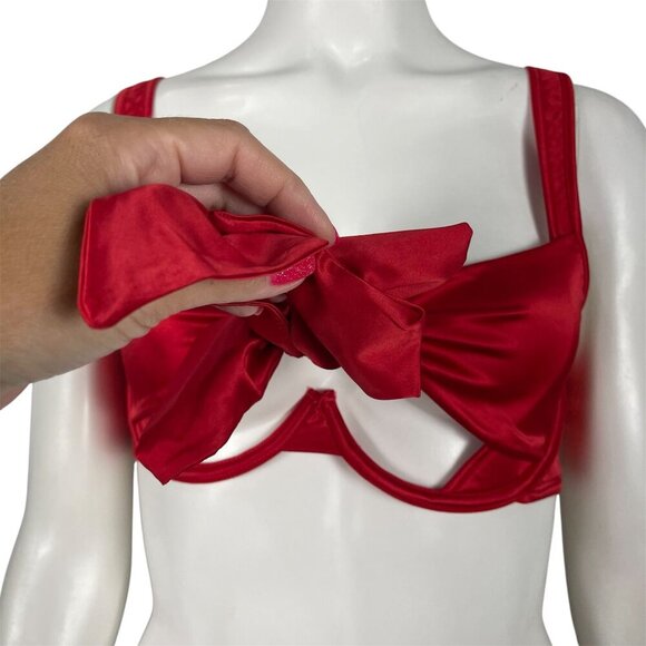 NEW Adore Me Gynger Unlined Quarter Cup Bra Large Red Bow Tie Front Balconette - Picture 2 of 7